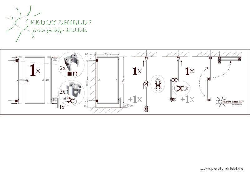 Paravent avec clips mureaux et clips de connexion