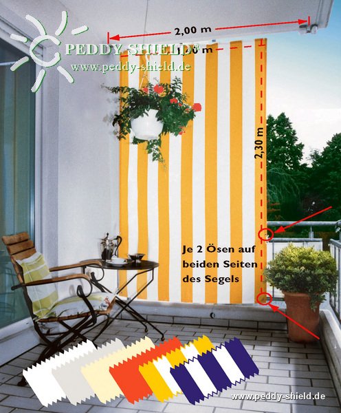 Kit complet avec voile solaire verticale 230 x 140 cm en couleur ivoire